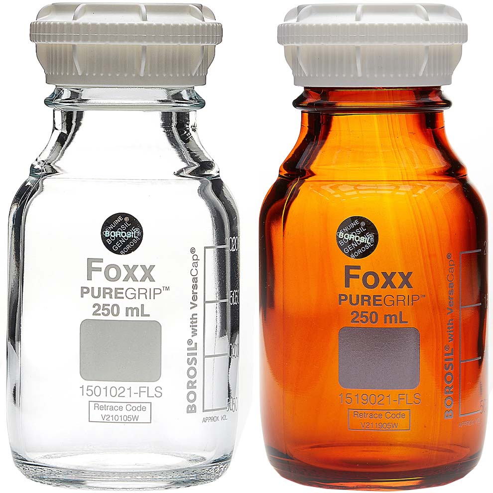 Foxx Life Sciences PUREGRIP Glass Bottles with VersaCap
