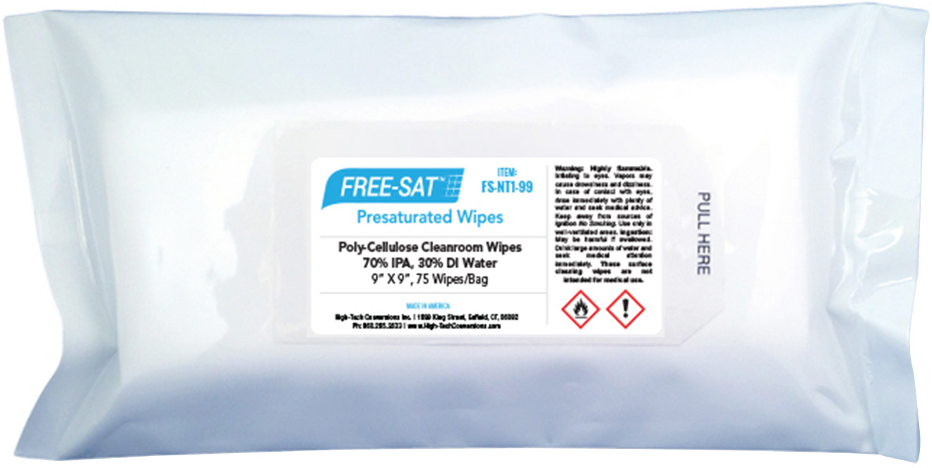 High-Tech Conversions 9x9 FREE-SAT 70% IPA Poly-Cellulose Wipes