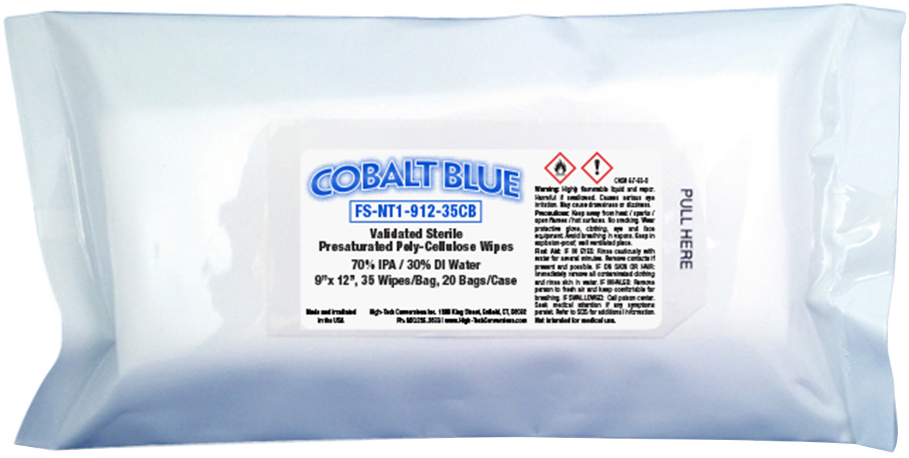 High-Tech Conversions Cobalt Blue 70% IPA Sterile Poly-Cellulose Wipes