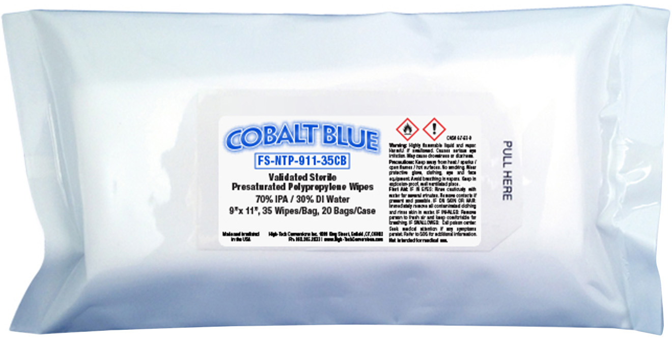 High-Tech Conversions Cobalt Blue 70% IPA Sterile Polypropylene Wipes