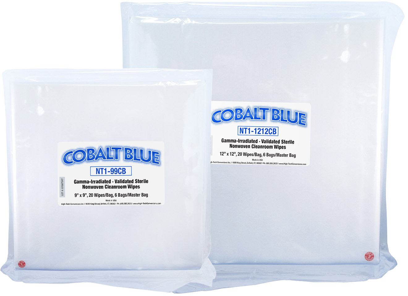 High-Tech Conversions Cobalt Blue Sterile Poly-Cellulose Dry Wipes