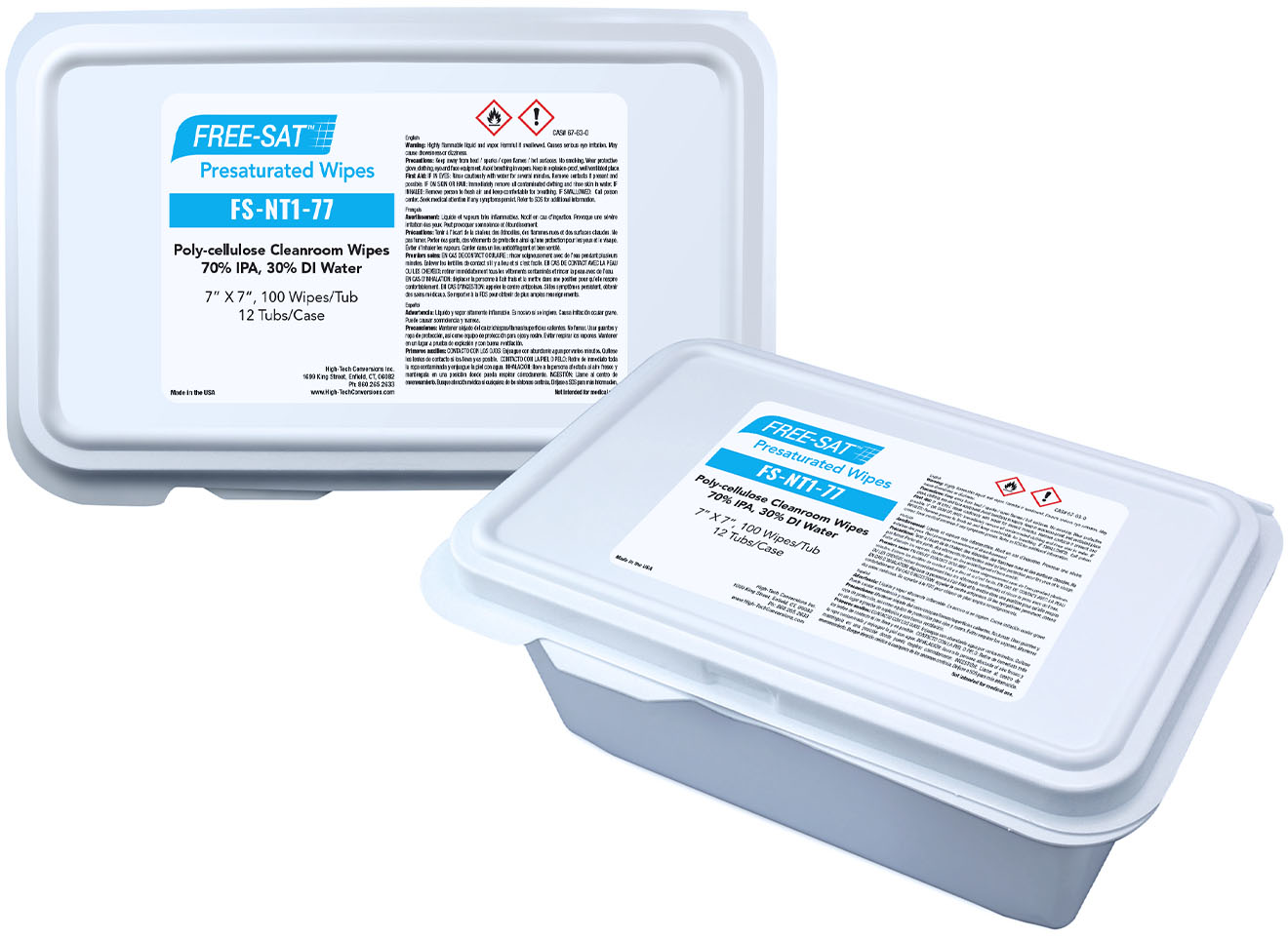 High-Tech Conversions 7x7in FREE-SAT 70% IPA Poly-Cellulose Wipes