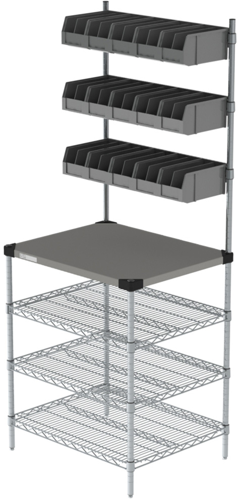 Metro Wire Shelving Workstation with Overhead Bins