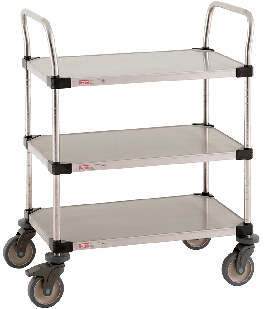 Metro Super Erecta Lab Utility Cart with Solid Stainless Steel Shelves